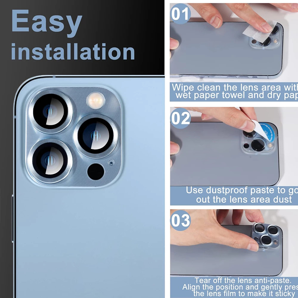 5個入り 9H強化ガラス製メタルカメラレンズプロテクター、傷 - Tempered Glass Screen 9H のレビューと価格